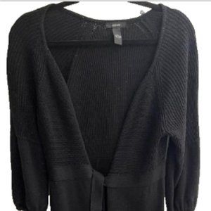 SWEATER BLACK SIZE S SMALL LONG 3/4 SLEEVES CARDIGAN TIE WAIST CLOTHING WOMEN'S